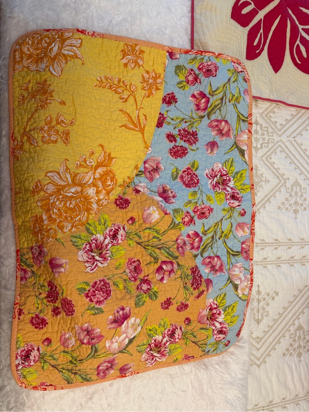 Cynthia Rowley Yellow & Blue Floral Patchwork Quilted Pillow Cover